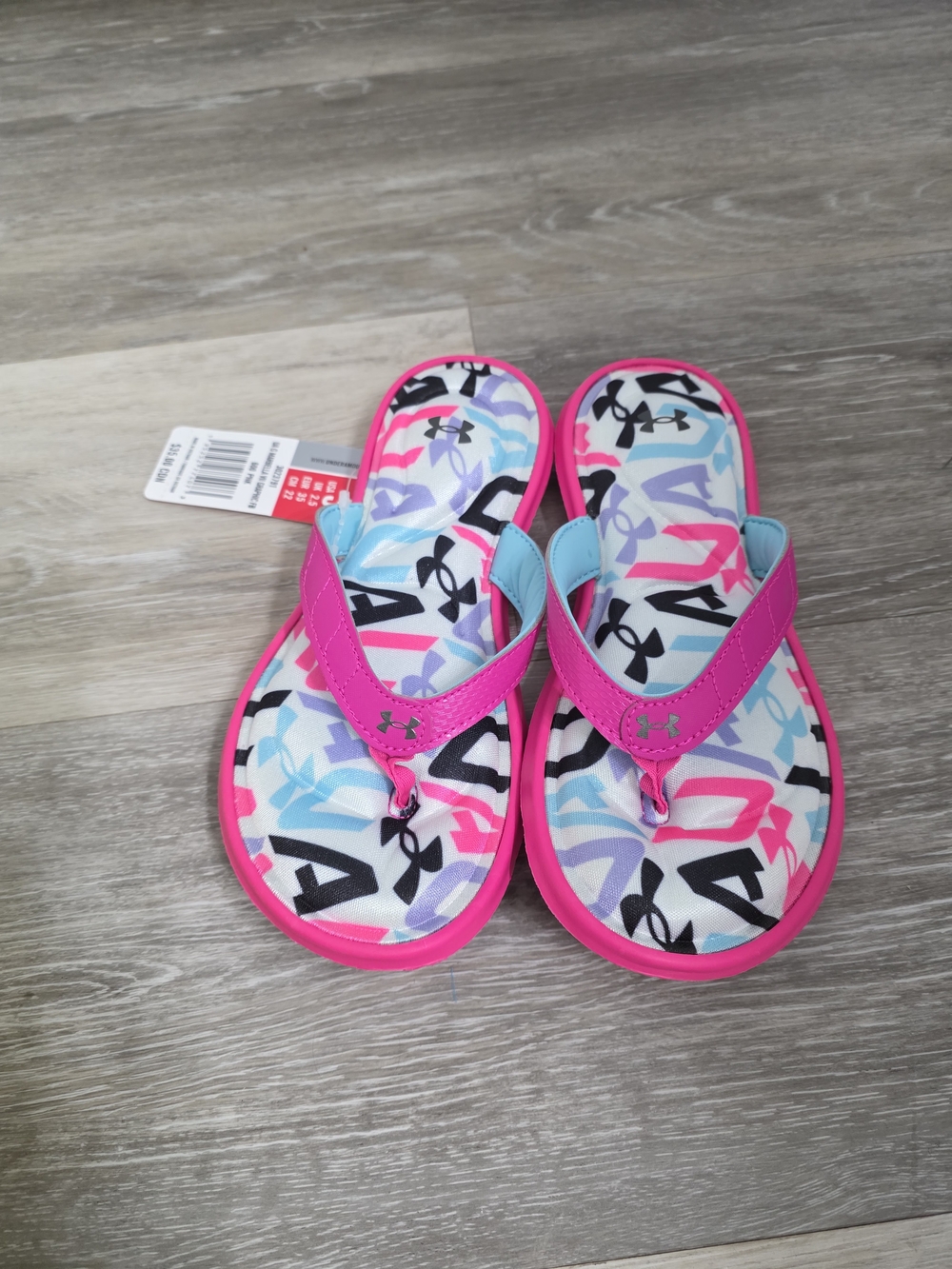 Under Armour Kids' Hot Pink and Aqua Logo Print Flip Flops